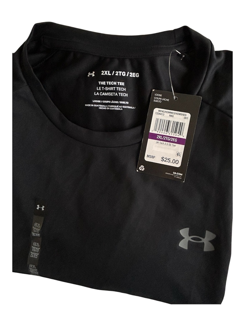 Under Armour The Tech Tee 2.0 Black SS Mens Loose Fit Size 2XL     Short Sleeve